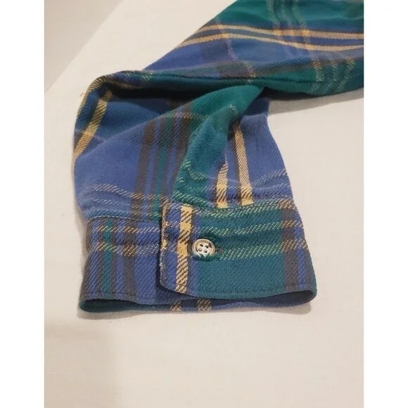 Cabelas Sidney Nebraska Vintage Heavy Flannel Plaid Snap Shirt Mens L GUC 80s - Picture 6 of 12